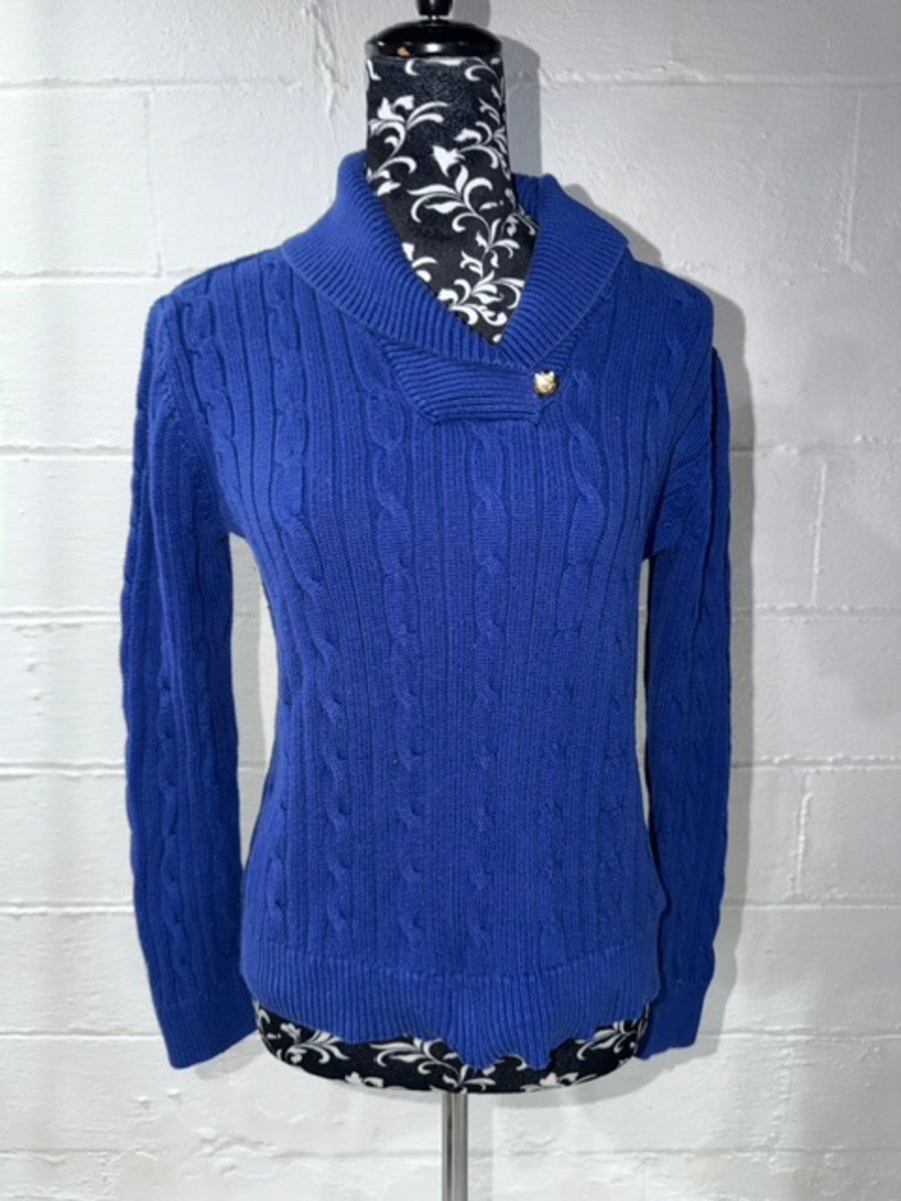 Chaps Cable Knit Shawl Collar Sweater Blue Size M